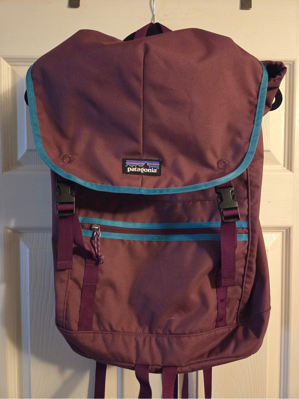 Patagonia Plum Backpack with Teal Trim, Outdoors, Gorpcore, Hiking, Camping